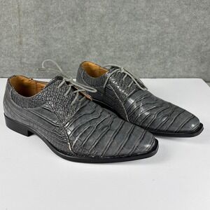 Roberto Chillini Status 6563 Dress Shoes Faux Crocodile Square Toe 10 Gray